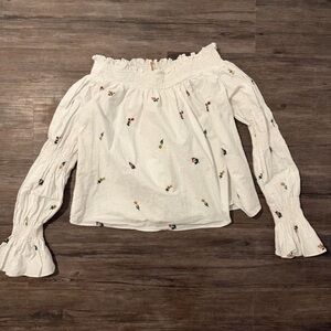 Zara White Floral Embroidered Blouse